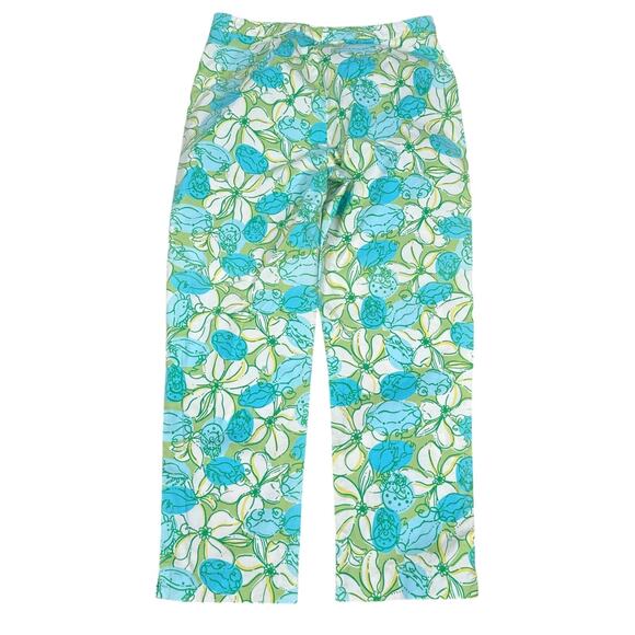 Vintage Lilly Pulitzer Capri Pants Women’s 4 Green Blue Cotton Floral Crabs - Picture 2 of 7